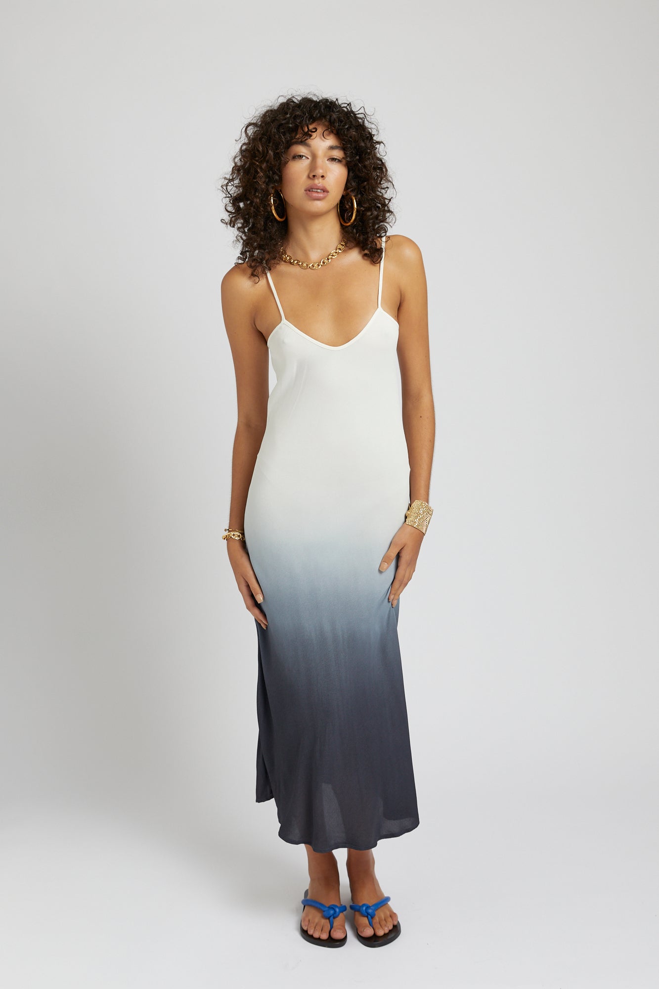 MIDI SLIP DRESS - CHARCOAL FADE