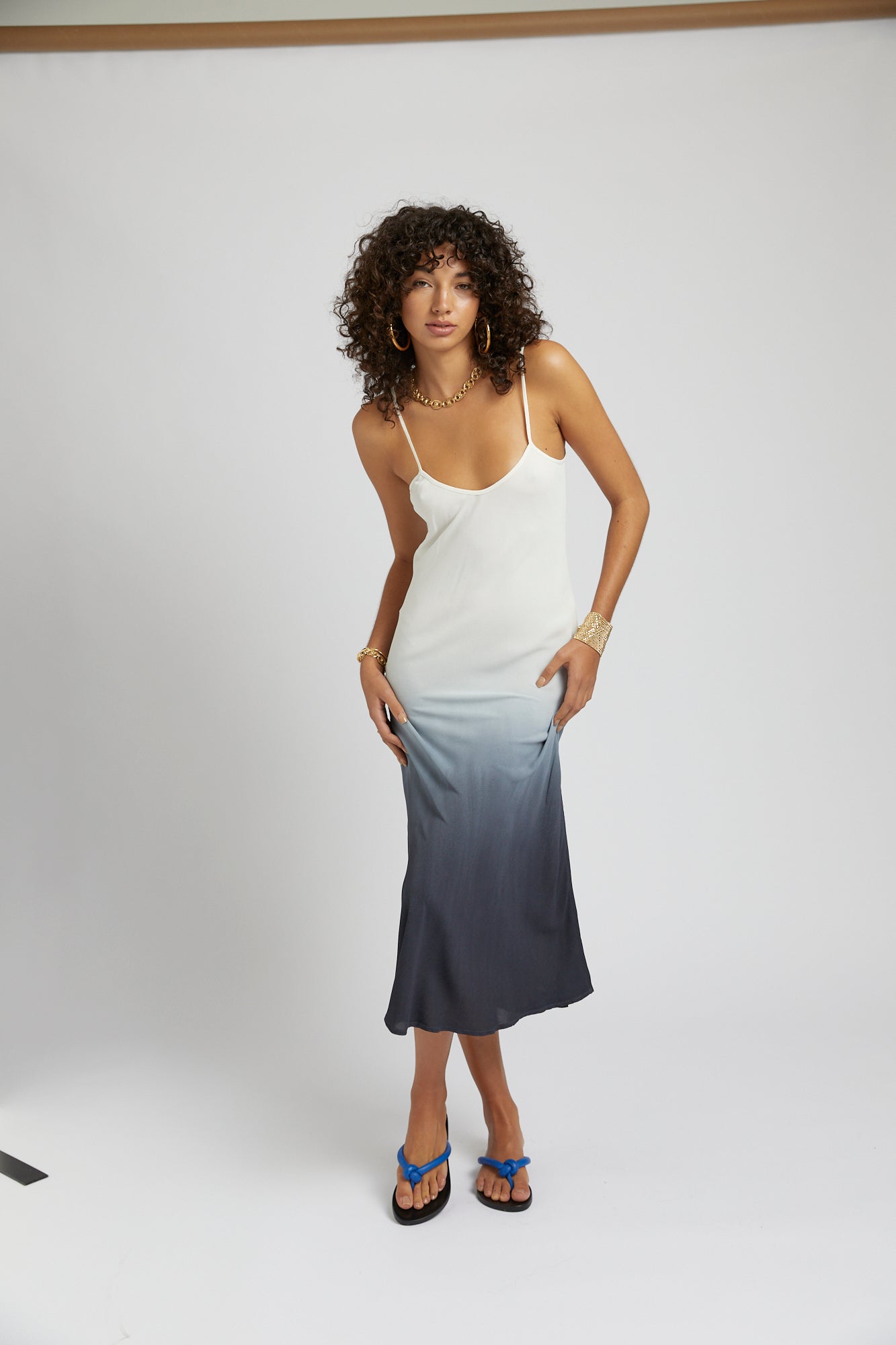 MIDI SLIP DRESS - CHARCOAL FADE