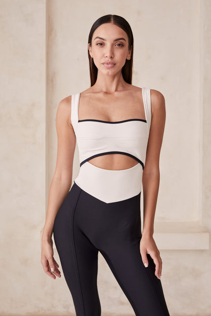 CAPRI CUTOUT BODYSUIT - STONE / BLACK