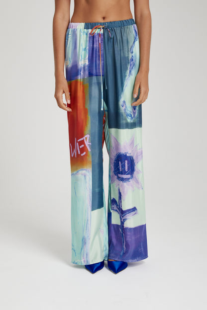 ELASTIC WAIST PANTS - BLUE SUNFLWR